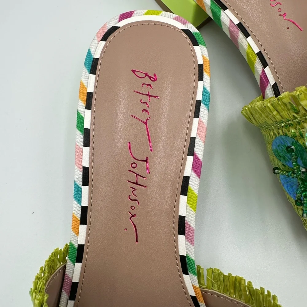 Betsey Johnson PEYTEN Beaded Butterfly Sandals 5.5M Striped Heels new in box